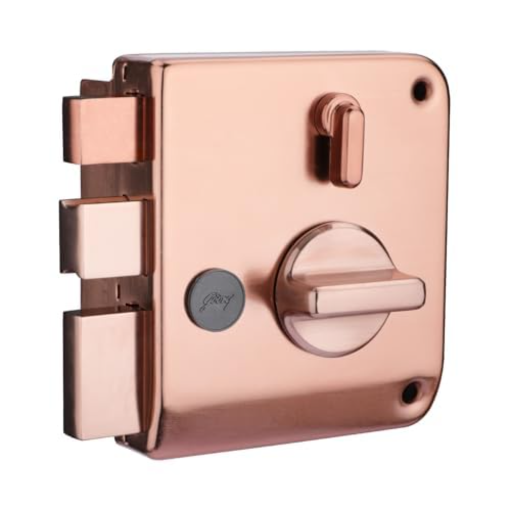 Godrej Rim Lock I Tribolt Ultra XL plus  l 1CK Deadbolt I for Inside Opening Wooden Door | Left or Right Handed Doors I 4 Keys I 5-Year Warranty I Manual Locking l Rose Gold Finish